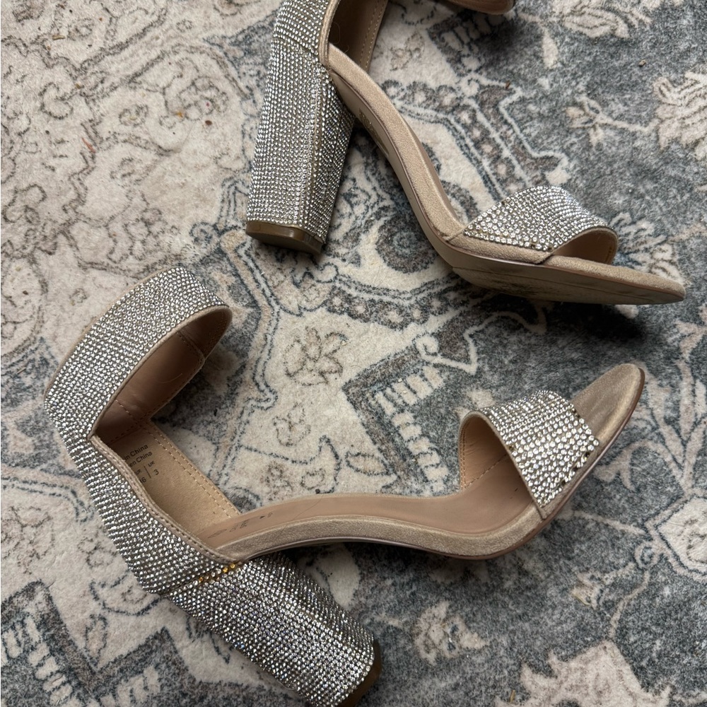 Call It Spring Silver Rhinestone Block Heel Sandals - Picture 4 of 6
